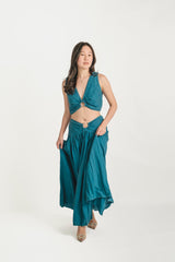 Linen Top and Skirt Set with Buckle