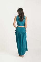 Linen Top and Skirt Set with Buckle