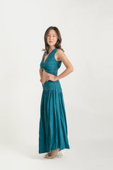 Linen Top and Skirt Set with Buckle