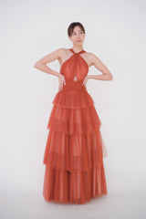 Custom Halter Tiered Cutout Gown