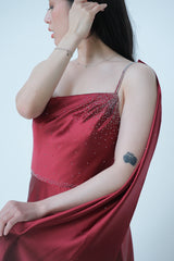 One Shoulder Cape Satin Gown