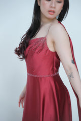 One Shoulder Cape Satin Gown