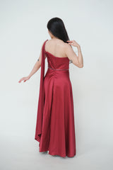 One Shoulder Cape Satin Gown