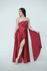 One Shoulder Cape Satin Gown