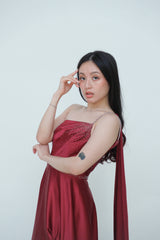 One Shoulder Cape Satin Gown