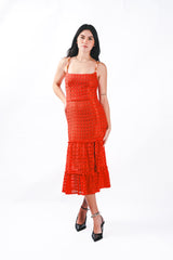 Back Tie Crochet Midi Dress