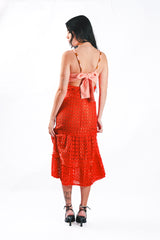 Back Tie Crochet Midi Dress