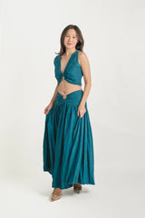 Linen Top and Skirt Set with Buckle