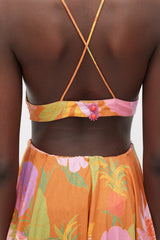 Multicolor Linen Floral Dress