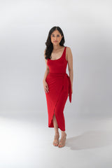 Bodycon Midi Dress with Waist Tie