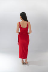 Bodycon Midi Dress with Waist Tie