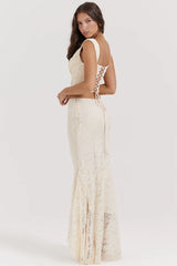 Una and Therese Vintage Cream Lace Corset and Maxi Skirt Set