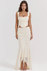 Una and Therese Vintage Cream Lace Corset and Maxi Skirt Set