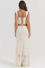 Una and Therese Vintage Cream Lace Corset and Maxi Skirt Set