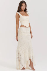 Una and Therese Vintage Cream Lace Corset and Maxi Skirt Set