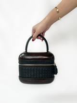 Wooden and Leather Woven Bag