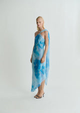 Asymmetric Floral Scarf Midi Dress