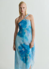 Asymmetric Floral Scarf Midi Dress