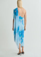 Asymmetric Floral Scarf Midi Dress