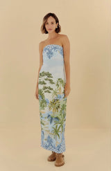 Strapless Watercolor Print Maxi Dress