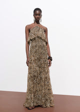 Leopard Print Halter Maxi Dress