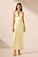 La Lune Plunge Halter Midi Dress