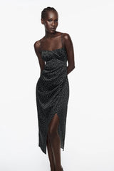 Sweetheart Neckline Polka Dot Midi Dress