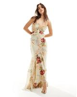 Halter Ruffle Maxi Dress With High Low Hem