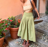 Pleated Yoke Cotton Skirt