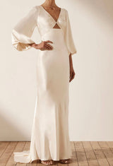 La Lune Ruched Bodice Balloon Sleeve Maxi Dress
