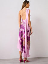One Shoulder Orchid Maxi Dress with Scarf Detail
