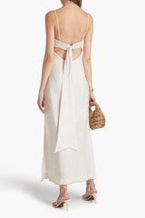 Cutout Floral-Print Linen Midi Dress