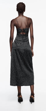 Sweetheart Neckline Polka Dot Midi Dress
