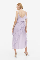 Ruffle Linen Midi Dress with Slit