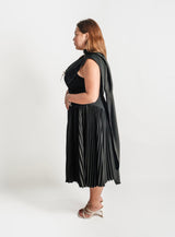 Custom Pleated Cape Midi Dress