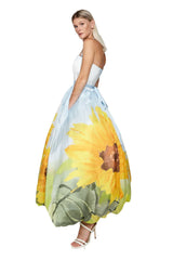 Nadia Sunflower Print Bubble Halter Gown