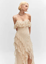 Polka Dot Ruffle Maxi Dress