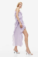 Ruffle Linen Midi Dress with Slit