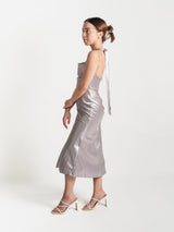 Custom Silver Halter Dress