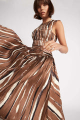 Gabrielle Striped Pleated Dress