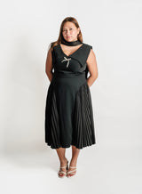 Custom Pleated Cape Midi Dress