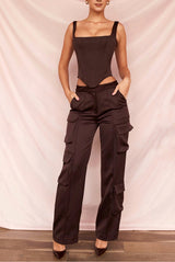 Daria Satin Straight Leg Cargo Trousers