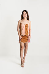 Duo Tone Scalloped Hem Top and Mini Skirt Set