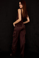 Daria Satin Straight Leg Cargo Trousers