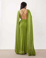 Drape Stretch Fitted Maxi Dress with Cape