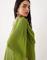 Drape Stretch Fitted Maxi Dress with Cape