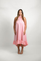 Halter Neck Ruffle Hem Maternity Dress