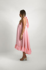 Halter Neck Ruffle Hem Maternity Dress