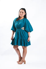 Chambray Eyelet Mini Dress