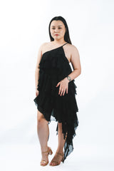 Silk Chiffon Ruffled Dress